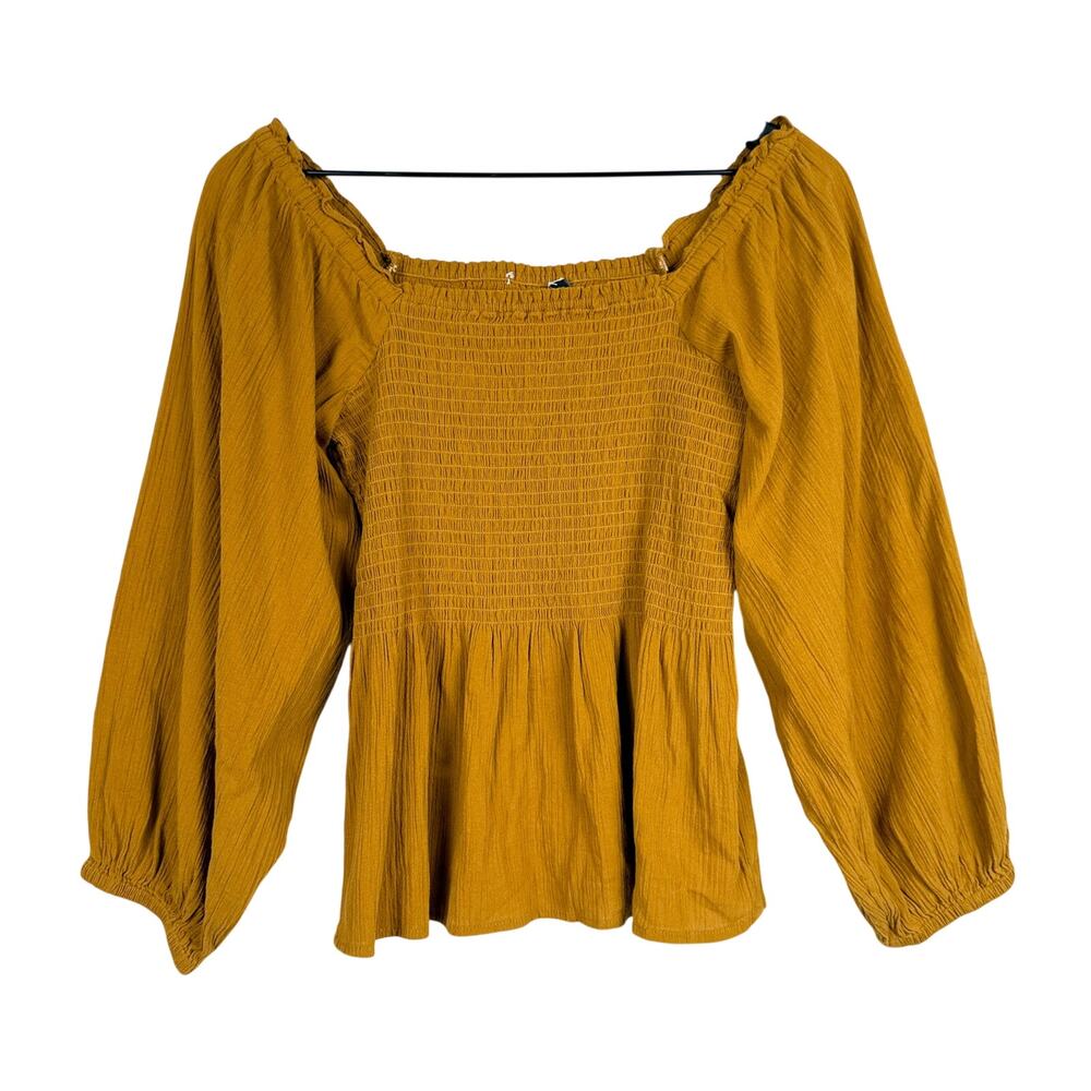 Madewell Lucie Smocked Peplum Top Marigold Yellow Puff Sleeves - 2